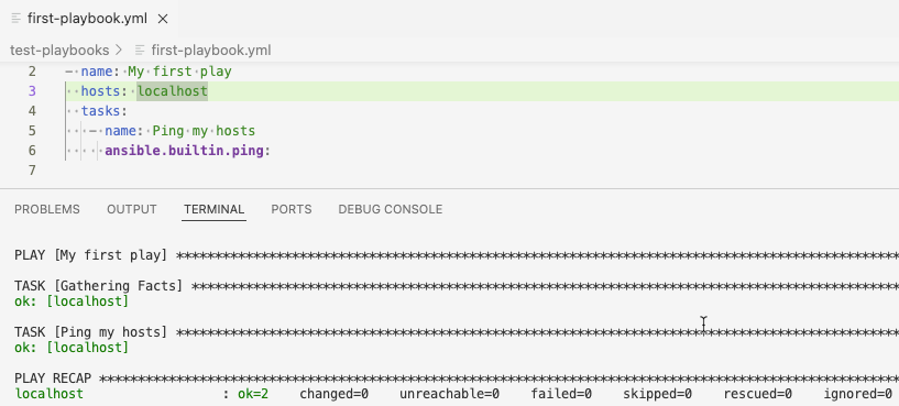 Success message for ansible-playbook execution