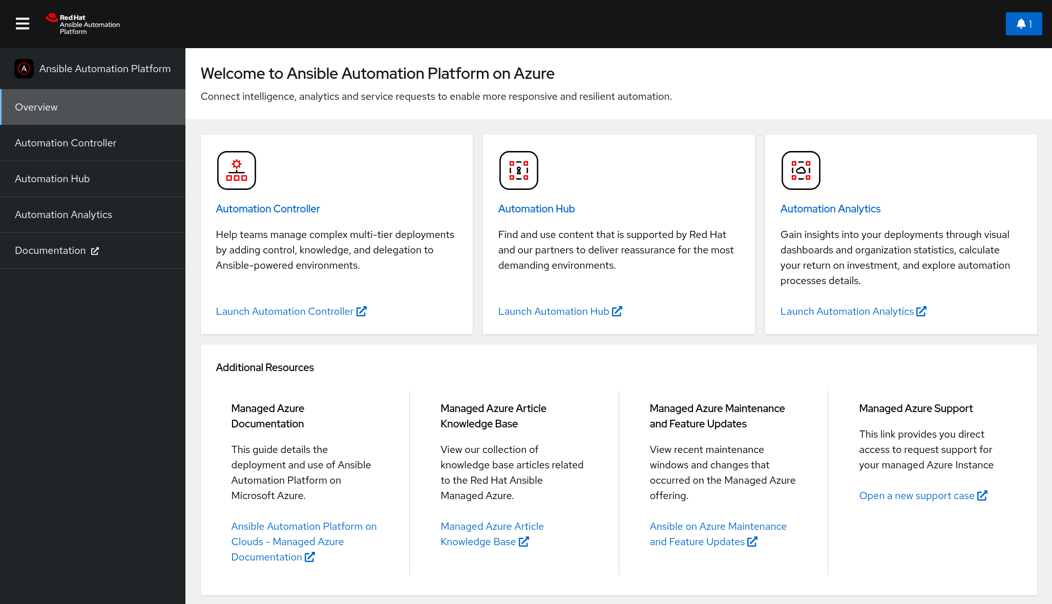 Ansible Automation Platform Landing page overview
