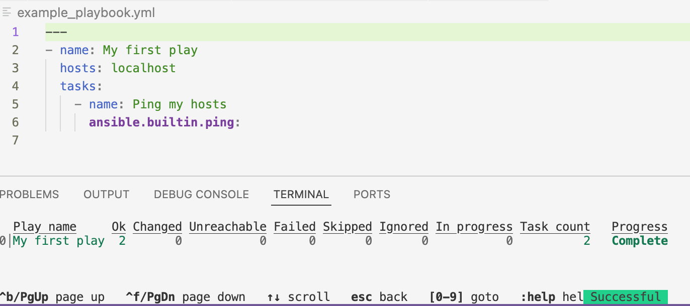 Output for ansible-navigator execution