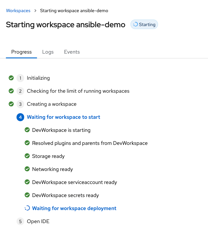 Workspace provisioning progress