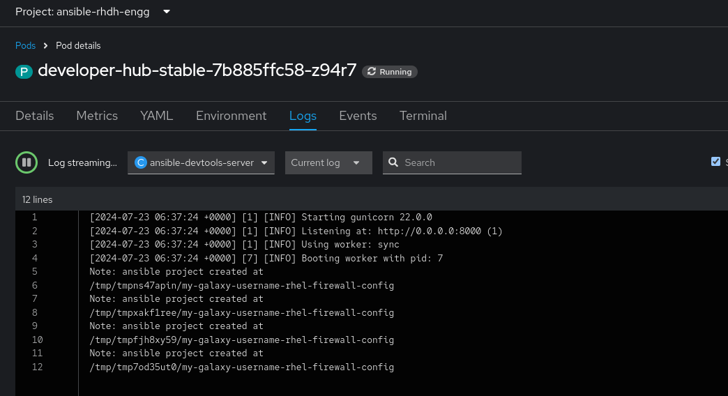 View container log